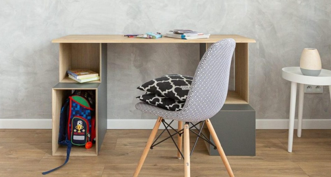 Wooden office desk and chair